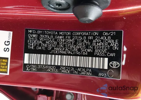 2022 Toyota Corolla Le z USA, uszkodzony, nr VIN JTDEPMAE9NJ196184